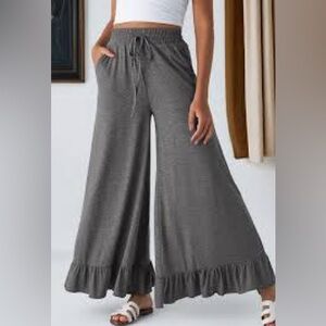 Halara Gray Wide-Leg Ruffle Pants
